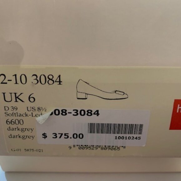 "hogl" pumps 3.5 cm heel, grey patent leather, US 8.5 (UK6), w/complementary bow - Picture 2 of 9